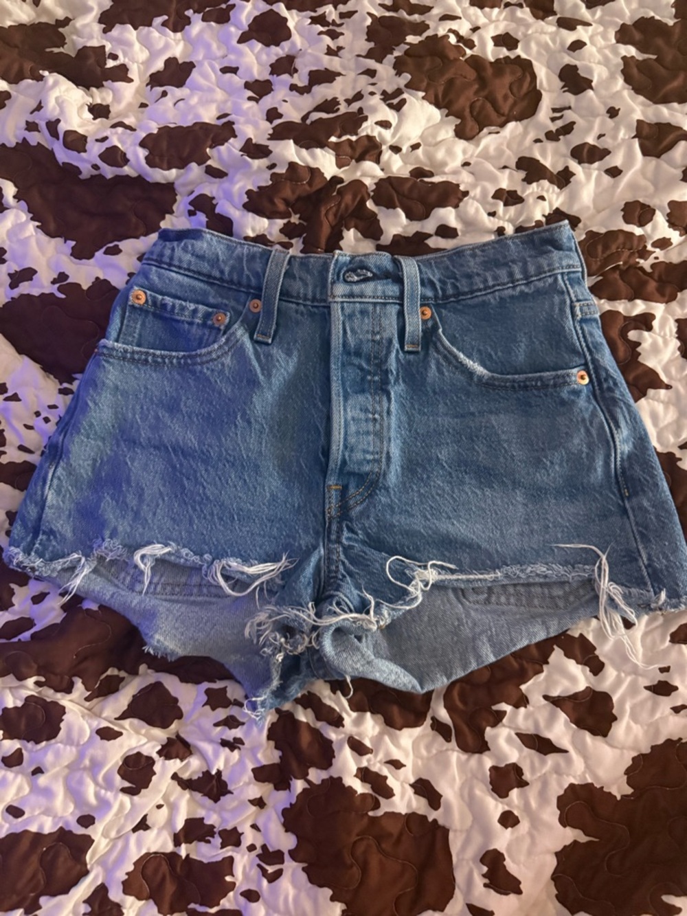 Levi's 501 Distressed Blue Denim High-Rise Jean Shorts